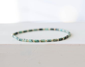 African Turquoise Tube Bead Stretch Bracelet