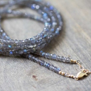 Beaded Labradorite Necklace, Choker Length or Long Layering Gemstone Necklace, Multi Wrap Bracelet, 14k Gold Filled or Sterling Silver