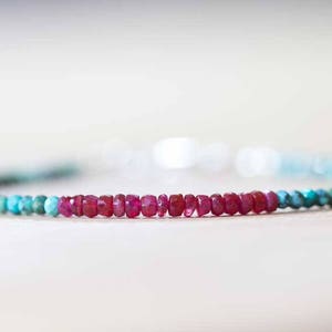 Dainty Turquoise & Ruby Bracelet, Delicate Beaded Multi Gemstone Jewelry, December July Genuine Birthstone image 2