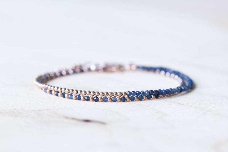 Pulseira de Safira Azul, Prata de Lei, Ouro Amarelo ou Rosé Preenchido, Conjunto de Joias Delicadas com Pedra de Nascimento de Setembro imagem 1
