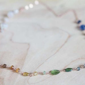 Multi Gemstone Wire Wrapped Necklace, Rainbow Ombre Gemstones, Sterling Silver or Rose Gold Filled, Tourmaline Labradorite Moonstone Kyanite image 5