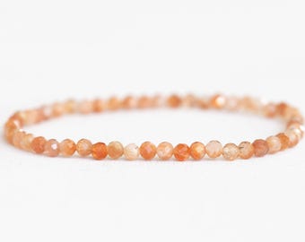 Sunstone Stretch Bracelet, Dainty Beaded Gemstone Jewelry