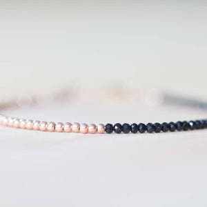Black Spinel Bracelet, Sterling Silver or Rose Gold Filled, Delicate Black Gemstone Skinny Stacking Bracelet, Tiny Faceted Beads Jewelry image 1