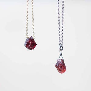 Small Raw Garnet Necklace on Gold Filled, Oxidized Sterling or Sterling Silver Chain, Rough Gemstone Crystal, January Birthstone Pendant