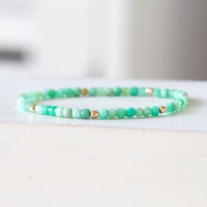 Chrysoprase Cube Stretch Bracelet: Natural Crystals with Sterling Silver, Yellow or Rose Gold Filled