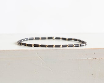 Dainty Hematite Tube Bead Stretch Bracelet