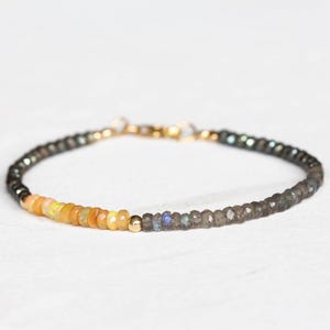 Opal, Pyrite & Labradorite Bracelet, Delicate Gemstone Beaded Bracelet, Labradorite Jewelry, Beaded Pyrite Bracelet, Multi Gemstone Stacking image 3