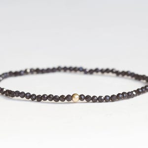 Dainty Dark Blue Sapphire Stretch Bracelet, Faceted Tiny Beaded Gemstone Jewelry, September Birthstone image 4