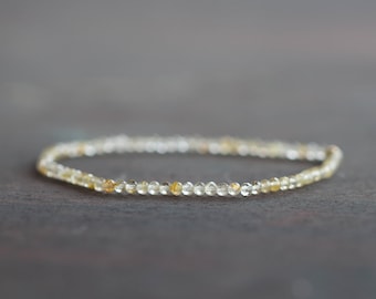 Rutilated Quartz Stretch Bracelet, Beaded Dainty Golden Rutile Quartz Jewelry, Elastic Stacking Bracelet