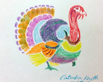 Turkey notecard printable thanksgiving note card crayon drawing  download pdf Catinka Knoth