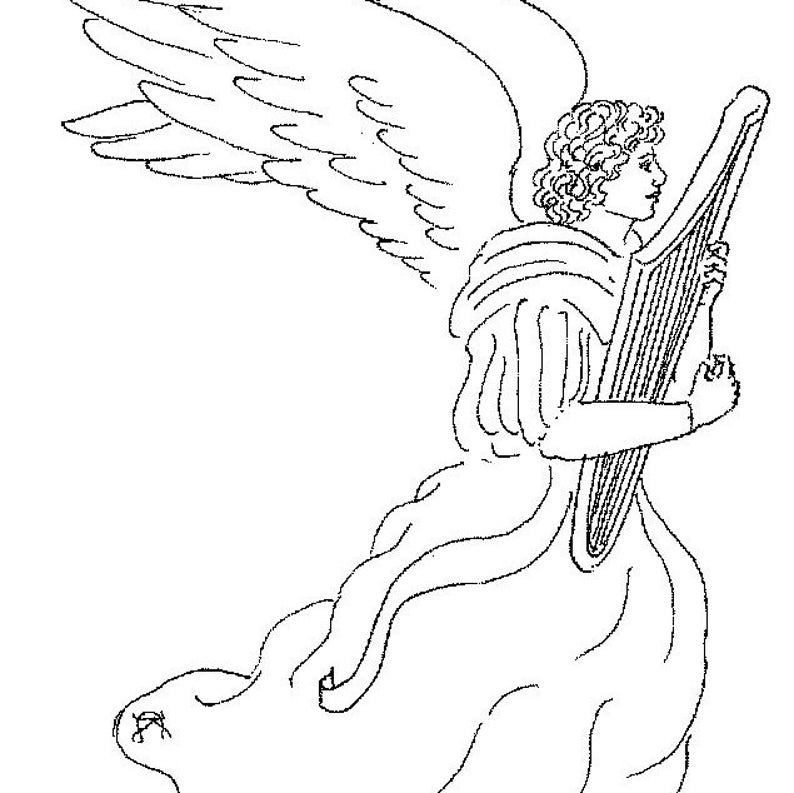 Download Angel coloring page pdf lyre musician wall art digital | Etsy