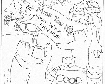 goodbye coworker card  greeting  leaving work cards digital download we'll miss you good luck coloring note cats