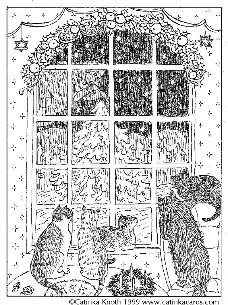 Christmas Angels Animals Cats Poems Coloring Book Pages Ink - Etsy