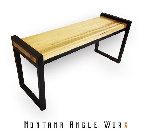 Contemporary Steel Bench With Poplar Seat Steel Bench Entry Etsy