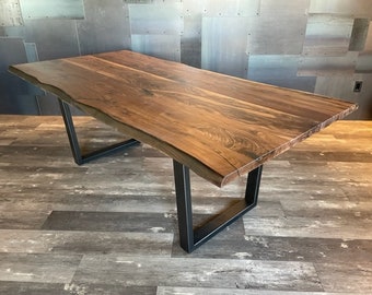 Live Edge Table | Walnut Dining Table | Steel Base | Made In USA | Handmade | Kitchen Table | FREE Shipping! | Made In Montana!