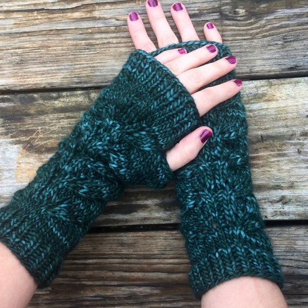 Fingerless gloves, lace accent Herb Garden Mitts in luxury wool, long gloves, fingerless mitts, arm warmers