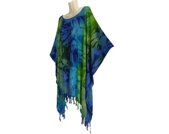 Bohemian Batik Tie Dye Poncho boho top Tunic Blouse Kaftan  Kimono summer casual Caftan hippy Women Blouse plus size Top L XL 1X 2X 3X 4X 5X