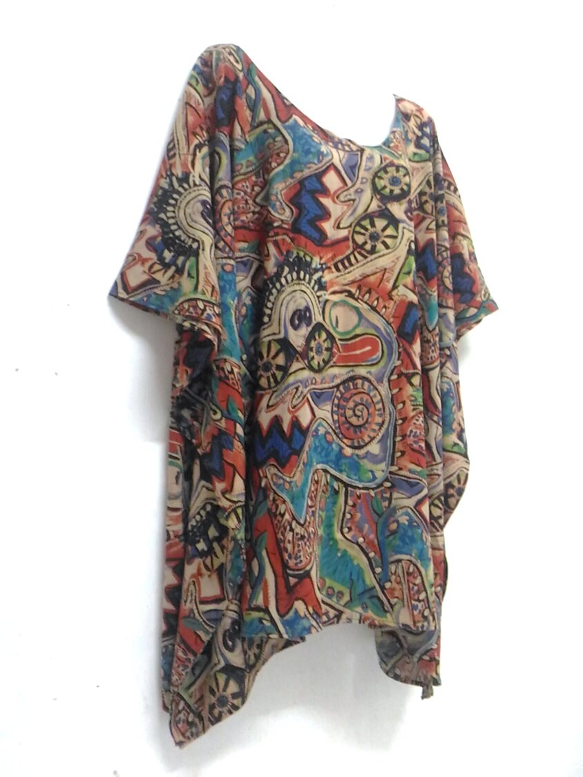 Women Art Tunic Top Blouse Beach Cover up Ladies Loose Casual Poncho ...