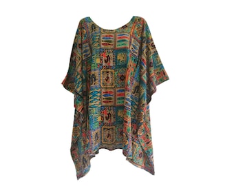 Women Tribal Art Tunic Top Blouse ladies Loose Casual  Poncho women plus size boho tops Caftan hippie Fit from M to 5X