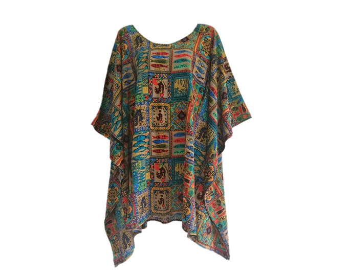 Women Tribal Art Tunic Top Blouse Ladies Loose Casual Poncho Women Plus ...