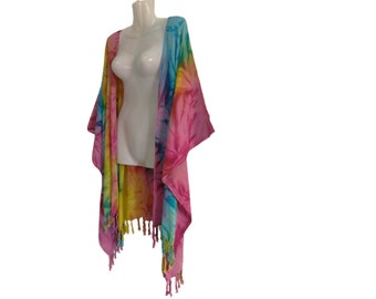 Rainbow Tie dye Robes Open-Style plus size  Kimono Jacket Kaftan Cardigan Duster Beachwear Poncho Cover up One size fits  1X, 2X, 3X, 4X 5X