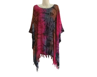 hecho a mano batik poncho tie dye raya túnica informal más el tamaño de caftán poncho hippy blusa de mujer top L XL 1X 2X 3X 4X 5X