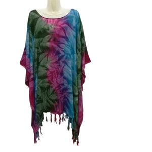 Bohemian Batik Tie Dye Poncho boho top Tunic Blouse Kaftan  Kimono summer casual Caftan hippy Women Blouse plus size Top L XL 1X 2X 3X 4X 5X