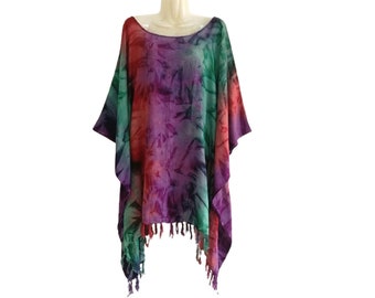 Bohemian Batik Tie Dye Poncho boho top Tunic Blouse Kaftan  Kimono summer casual Caftan hippy Women Blouse plus size Top L XL 1X 2X 3X 4X 5X