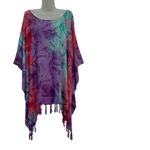 Bohemian Batik Tie Dye Poncho boho top Tunic Blouse Kaftan  Kimono summer casual Caftan hippy Women Blouse plus size Top L XL 1X 2X 3X 4X 5X