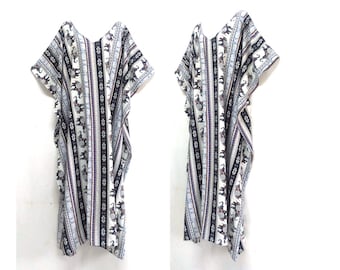 Geometric Batik Rayon Kaftan Dress, Plus Size Bohemian Tunic