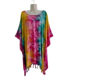 Batik Poncho Krawatte Streifen lässig Tunika plus Größe Kaftan Poncho Hippie Frauen Bluse Top L XL 1 X 2 X 3 X 4