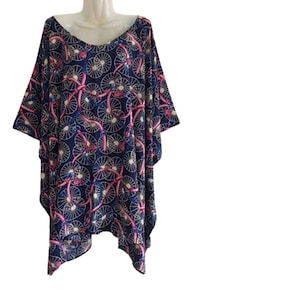 Navy Top Tunic Blouse ladies Loose Casual  Poncho Summer women plus size boho tops Caftan hippie Fit M,L , XL,1X,2X,3X,4X,5X
