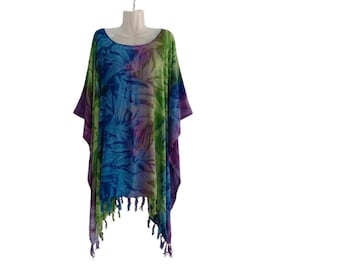 Batik Poncho Krawatte Streifen lässig Tunika plus Größe Kaftan Poncho Hippie Frauen Bluse Top L XL 1 X 2 X 3 X 4X 5X