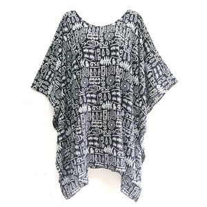 Women Fishbone Art Black White  Tunic Top Blouse Ladies Loose Casual  Poncho women plus size boho tops Caftan hippie Fit from  M to 5X