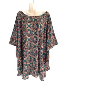 Women Floral Tunic Top Blouse Cover up ladies Loose Casual Cape Poncho Summer plus size boho tops Caftan hippie Fit from  M to 5X