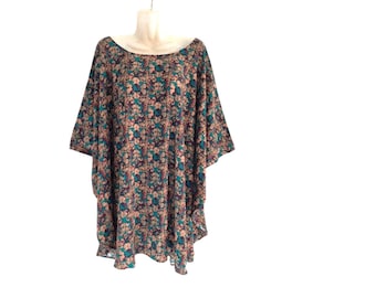Tie Dye Art Batik Damen Maxi Bluse Poncho Top Sommer Tunika Bluse Damen plus Größe Boho Oberteile Kaftan Hippie Fit von XL bis 5X