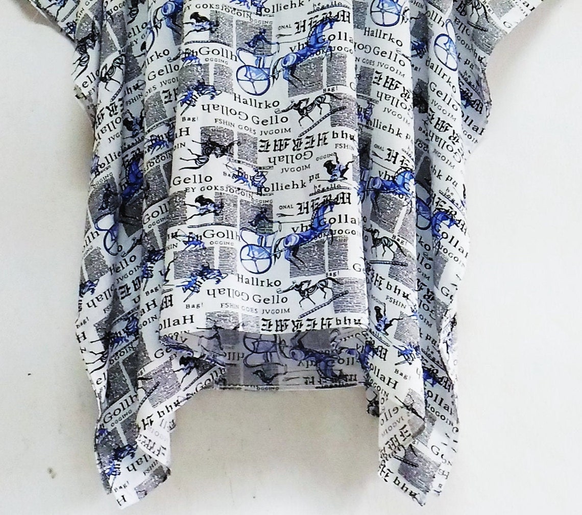 Women Newspaper print Tunic Top Blouse Cover up ladies Loose Etsy
