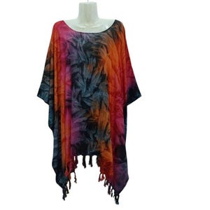 Bohemian Batik Tie Dye Poncho boho top Tunic Blouse Kaftan  Kimono summer casual Caftan hippy Women Blouse plus size Top L XL 1X 2X 3X 4X 5X