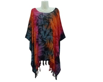 hecho a mano batik poncho tie dye raya túnica informal más el tamaño de caftán poncho hippy blusa de mujer top L XL 1X 2X 3X 4X 5X