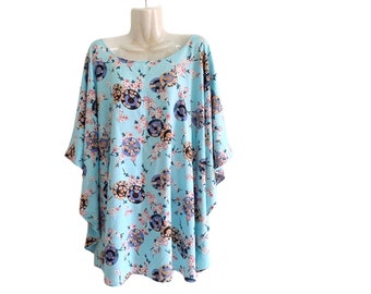 Tie Dye Art Batik Damen Maxi Bluse Poncho Top Sommer Tunika Bluse Damen plus Größe Boho Oberteile Kaftan Hippie Fit von XL bis 5X