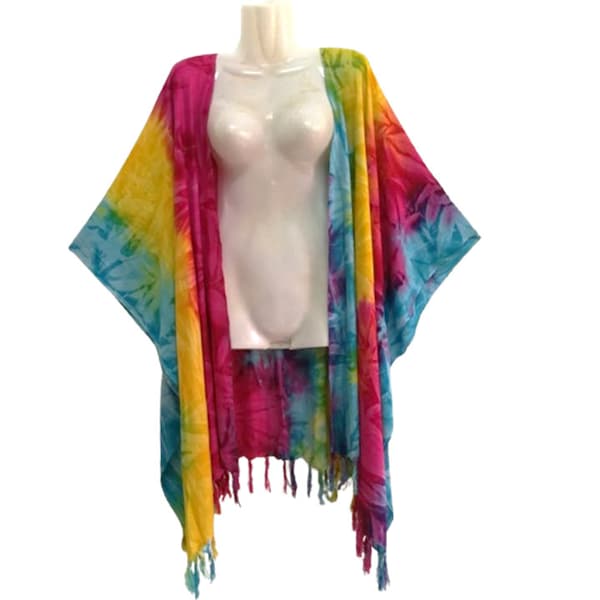 Rainbow Tie dye Robes Open-Style plus size top Kimono Jacket Kaftan Cardigan Duster Beachwear Poncho Cover up One size fits 1X,2X, 3X, 4X 5X