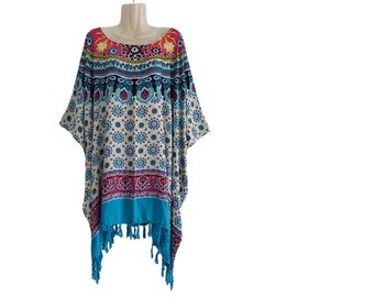 BOHO HIPPIE Floral Tunic Blouse Kaftan Top ladies maxi Poncho Top  blouse women plus size clothing，tops kaftan hippie Fit from  XL to 5X