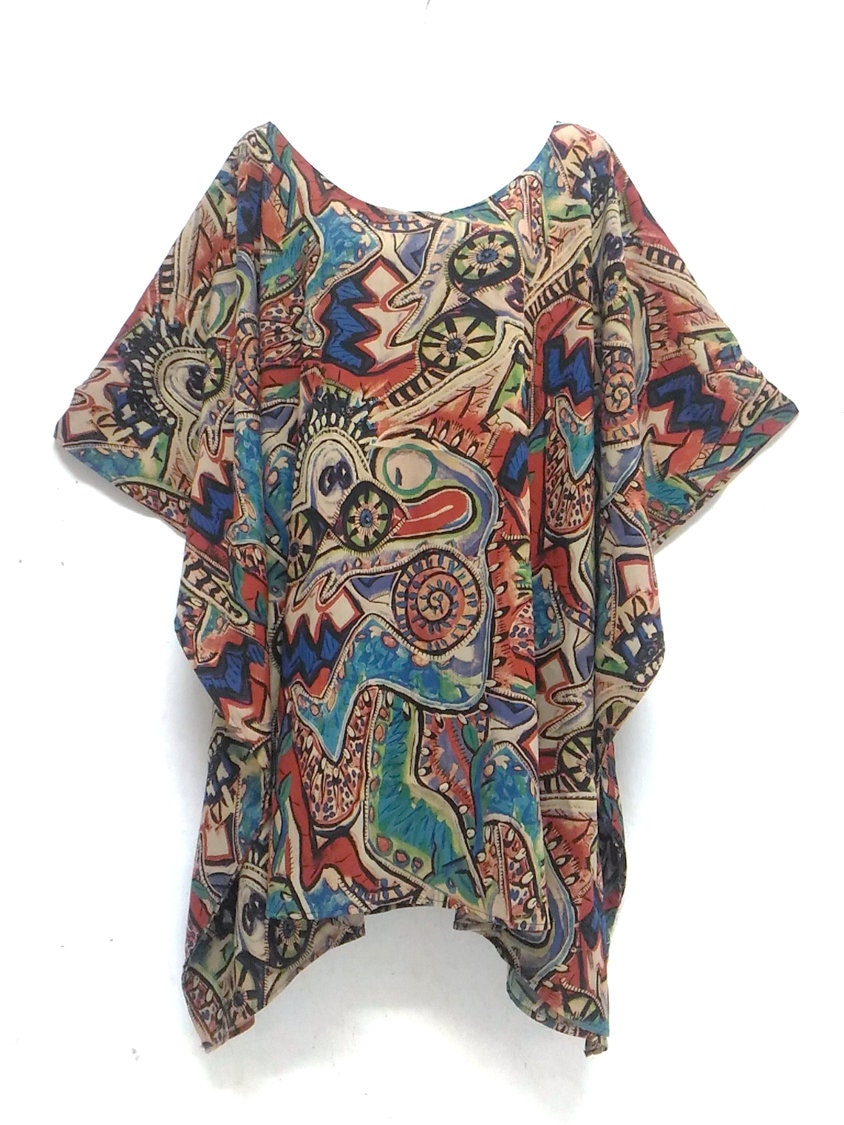 Women Art Tunic Top Blouse Beach Cover up Ladies Loose Casual Poncho ...