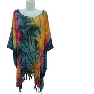 Boho Batik Tie Dye Poncho Boho Topp Tunika Blus Kaftan Kimono Sommar Casual Kaftan Hippie Damblus Plusstorlek Topp L XL 1X 2X 3X 4X 5X