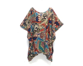 Women Art Tunic Top Blouse beach Cover up ladies Loose Casual  Poncho women plus size boho tops Caftan hippie Fit from  M to 5X