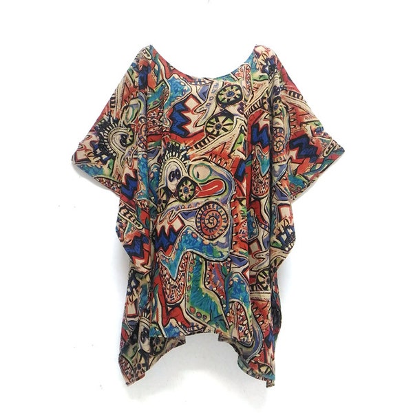 Women Art Tunic Top Blouse beach Cover up ladies Loose Casual  Poncho women plus size boho tops Caftan hippie Fit from  M to 5X