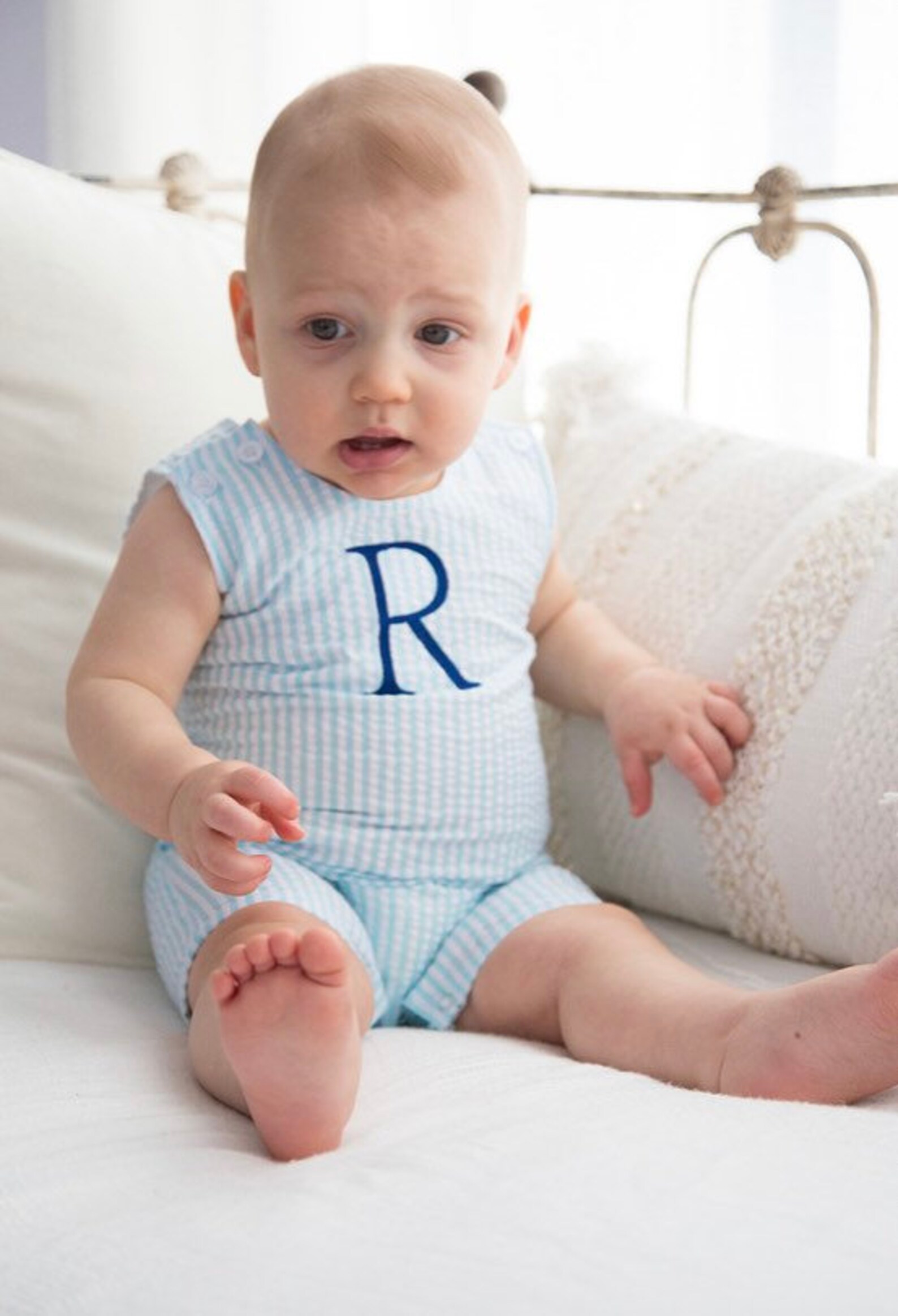 Seersucker Jon Jons Monogram Jon Jons Boys Shortalls Etsy