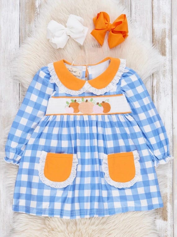 Girls Smocked Thanksgiving Dress, Pumpkin Patch Outfit