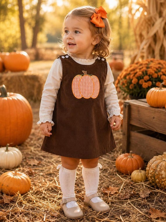 Personalized Pumpkin Jumper Dress, Monogrammed Girls Thanksgiving Dress, Baby Girl Fall Dress, Corduroy Jumper, Pumpkin Patch Outfit