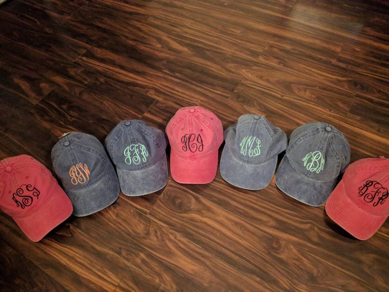 Monogrammed hat, monogram baseball hat, womens hat, monogrammed baseball cap, bridesmaid hat, bridesmaid gift, distressed hat, gifts for her afbeelding 1